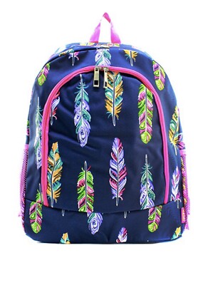 NWT Navy & Pink Boho Feathers Backpack {With Monogram +9.99}