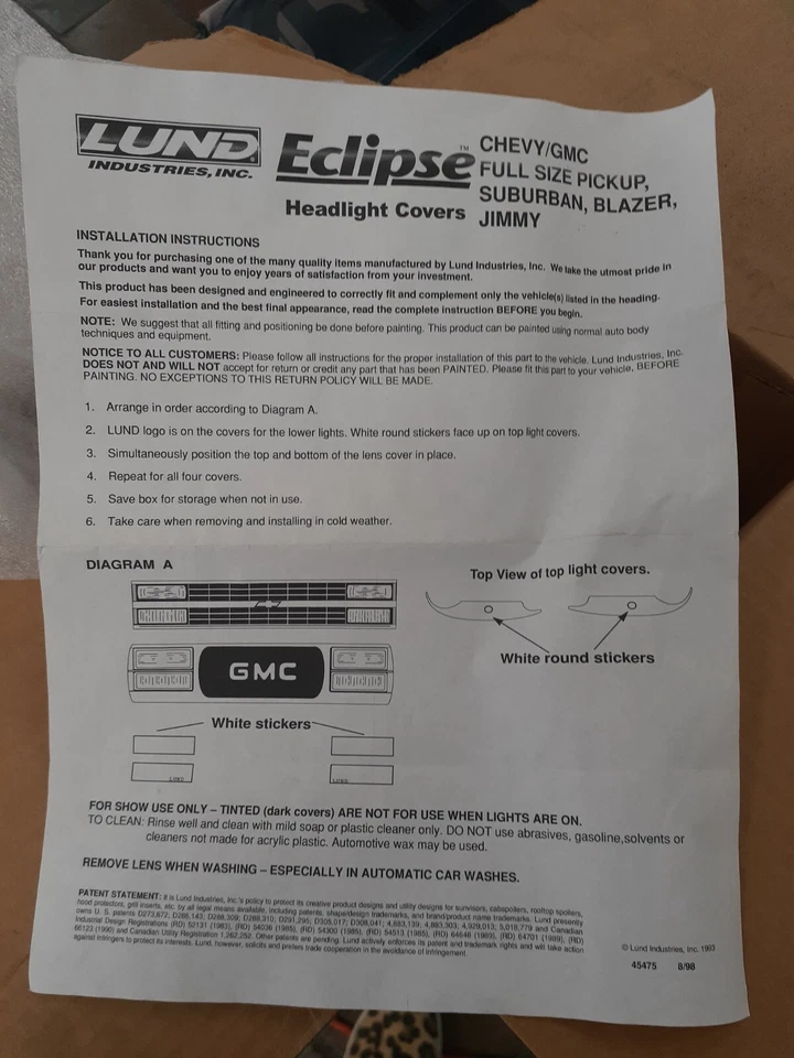 Chevy/GMC pickup Suburban Blazer Jimmy Lund Eclipse Headlight Covers 36362 Foto 2 de 2