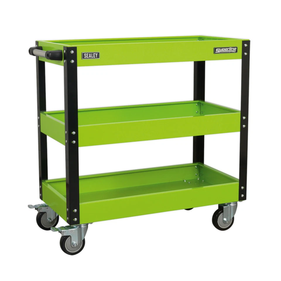 Sealey CX110HV Workshop Trolley 3 Level Heavy Duty Hi Vis Green Garage Tool Cart - Image 4 of 4
