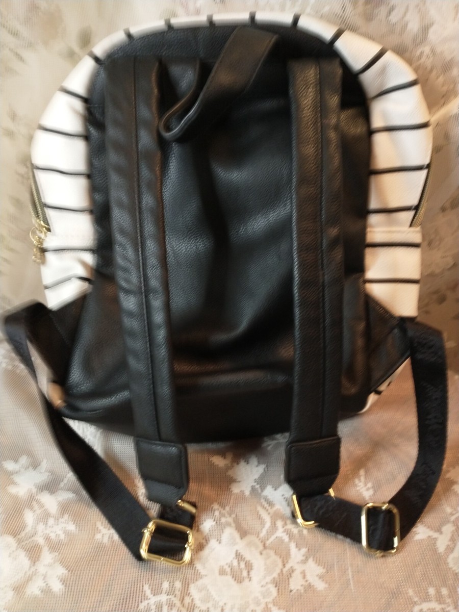Betsey Johnson decal black white stripe big backpack front zip pocket $_57.JPG?set_id=880000500F main image 3