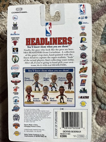 Vintage 1996 Dennis Rodman Chicago Bulls Corinthian Headliners NBA NEW - Picture 2 of 2