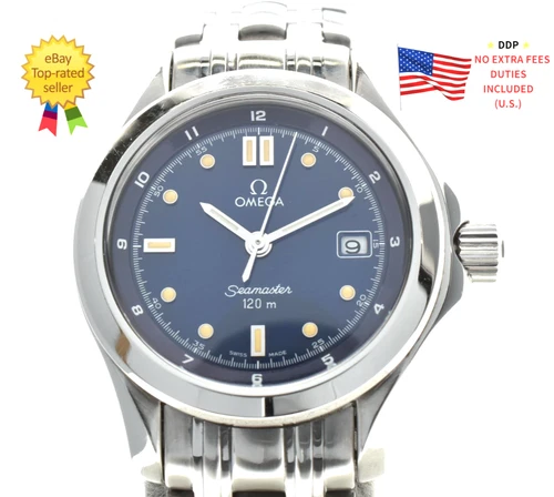 ▶️ [ Near MINT ] OMEGA Seamaster 120m 2581.80 Quartz Blue Dial 28mm Ladies Watch