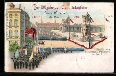 Lithograph postal stationery PP9 C20: Berlin, postcard revelation of the national monument 
