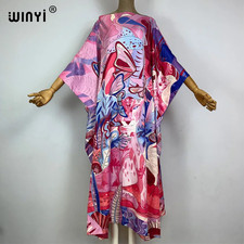 2023 New Africa Fashion Boho Popular Printed Twill Kaftan Maxi Dress Beach Bohe