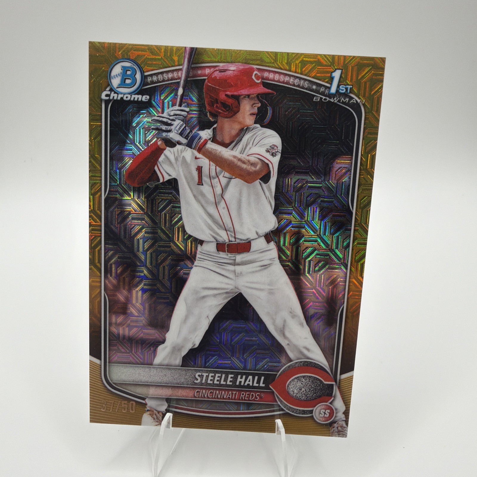 2025 BOWMAN DRAFT CHROME STEELE HALL 1ST Yellow Reptilian REFRACTOR #37/75 Reds