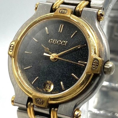 GUCCI 9000L Quartz Watch Combo Gold Silver Black Dial Women's Vintage From Japan
