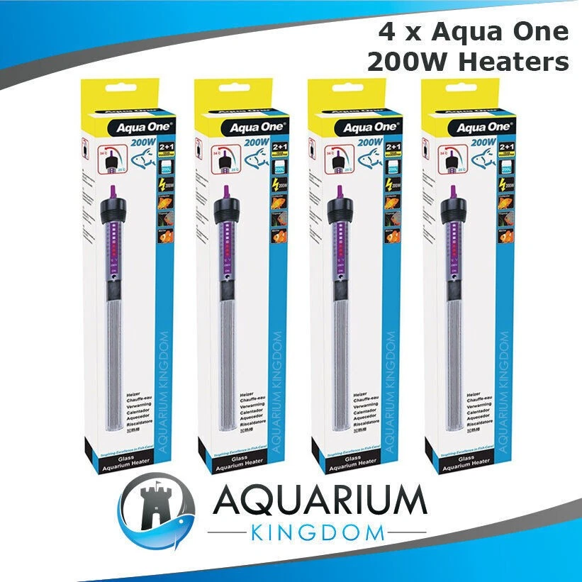 4x Aqua One 200W Glass Heater Aquarium 200 Watt Fish Tank Automatic Temp Control