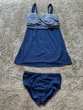 Lands End Swim Suit SET 12/14 Tankini dress dresskini & Bottoms NAVY BLUE H25