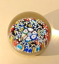 MURANO FERMACARTE MILLEFIORI Murrine SFERA VETRO Vintage ORO palla MULTICOLORE