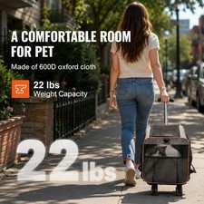 Cat Carrier with Wheels Airline Approved Rolling Pet Carrier 22 lbs Grey