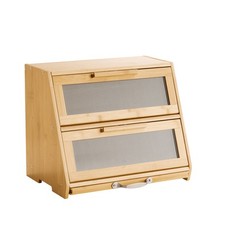 Double Layer Bread Box for Kitchen Counter Bamboo Storage Container Natural