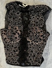 Victoria's Secret Corset Bustier 34C Black Lace Halter Cap Sleeve Floral