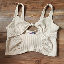Urban Outfitters Crop Top Women's L Cream Ribbed Sleeveless Knit