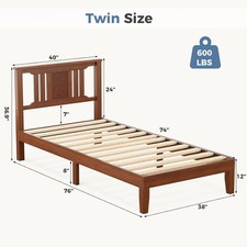 Solid Wood Bed Frame w/ Headboard,Heavy Duty Platform Bed Frame,Pine Wood,Queen