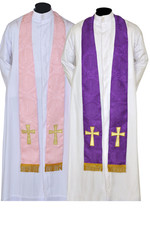 Advent / Lent Budget Damask Priest Stoles with Traditional Gold Cross and Fringe