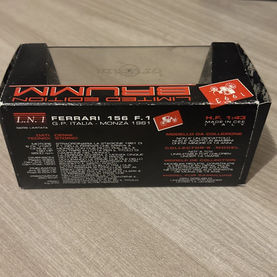 BRUMM  L.N. 1 SERIE LIMITATA 1/43 FERRARI 156 F1 GP ITALIA MONZA 1961 R.GINTHER - Immagine 3 di 4