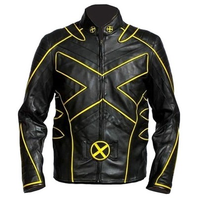 X-Men Wolverine Hugh Jackman Black Leather Motorcycle Costume Jacket