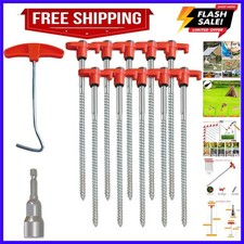10-Pack 8" Heavy Duty Screw in Tent Stakes, Drill-in Non-Rust Ground Anchor P...