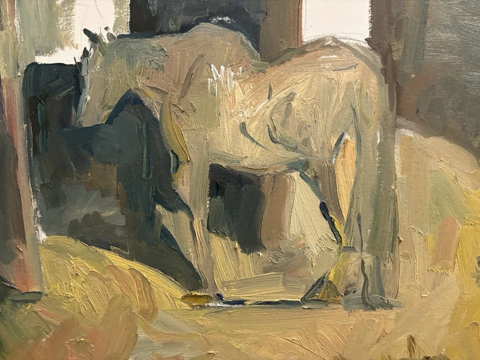 Caballo cubismo en interior de animal estable óleo sobre lienzo 16”x20” original firmado Foto 4 de 4