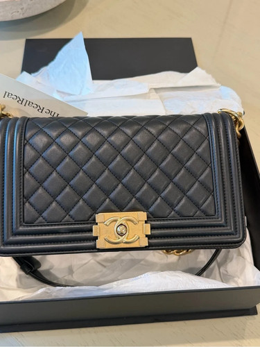 CHANEL Black Quilted Boy Crossbody with Gold Hardware Medium Size 100% authentic