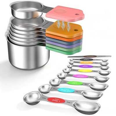 Magnetic Measuring Cups & Spoons Set, Strong N52 Magnets, Heavy Duty 304 Stai...