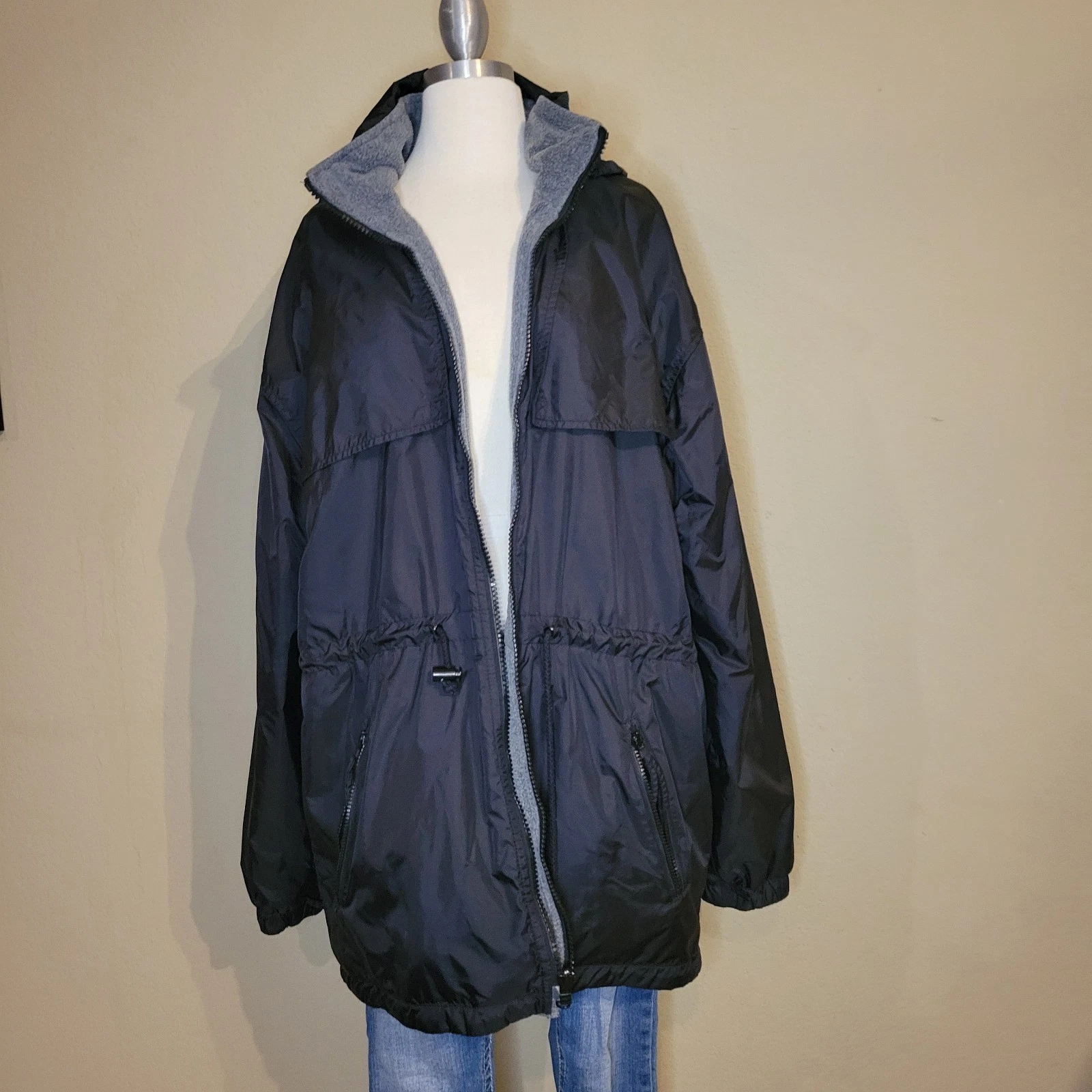 Black And Gray Reversible Hooded Jacket