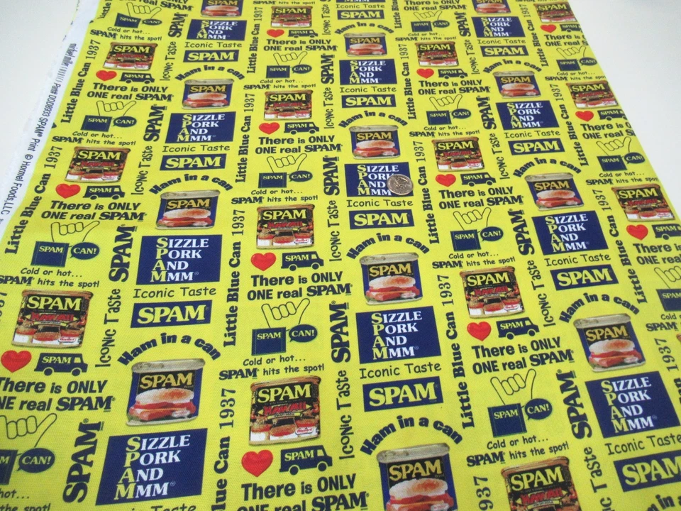 MICHAEL MILLER FABRICS Michael Miller quilt-craft fabric ICONIC SPAM yellow BTY (co-8933) cotton DUCK!