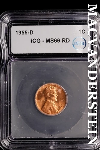 1955-D Lincoln Wheat Cent-ICG MS 66 RD Choice Gem BU No Reserve #SLL1031
