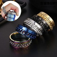 Titanium Steel Spinner Ring for Men Roman Chain Bottle Opener Punk
