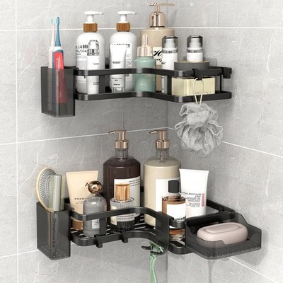 Shower Shelves Corner: Adhesive Caddy with Soap Holder Sturdy Rustproof Aluminum