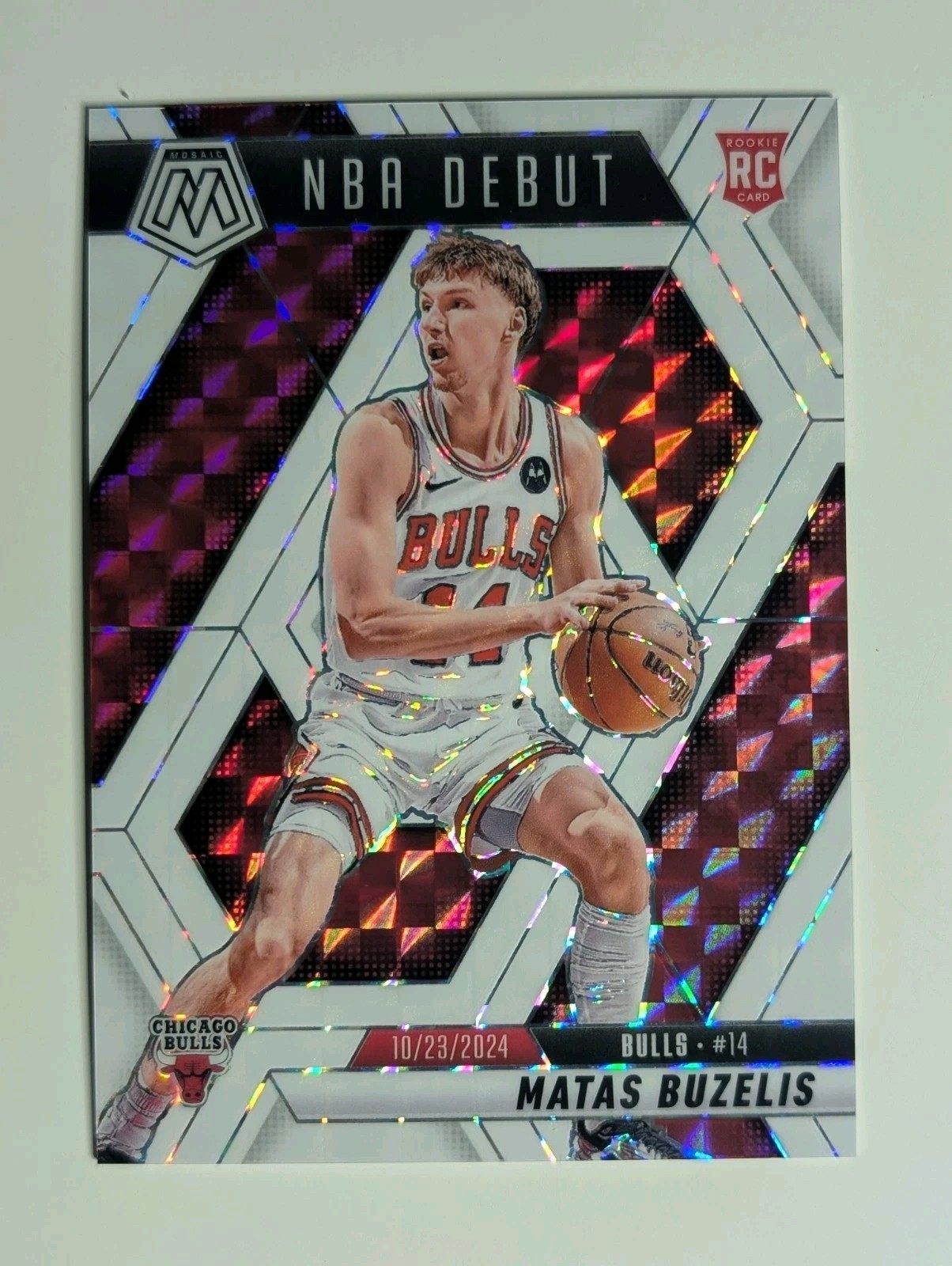 2024-25 Panini Mosaic Matas Buzelis NBA Debut White Prizm RC /25 Chicago Bulls