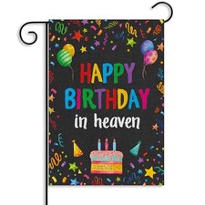 Happy Birthday in Heaven Garden Flag - Colorful Ribbons Funeral Memorial Black