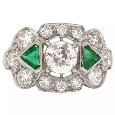 3.85Ct Art Deco Vintage Style Lab Created Engagement 14K White Gold Finish Ring