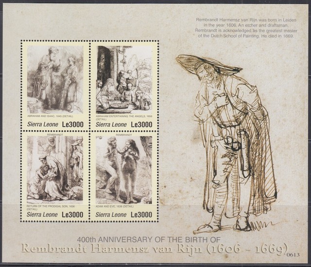 SIERRA LEONE Sc #2855a-d MNH SHEET of 4 - 400th ANN. BIRTH of REMBRANDT SIERRA LEONE Sc #2855a-d MNH SHEET of 4 - 400th ANN. BIRTH of REMBRANDT