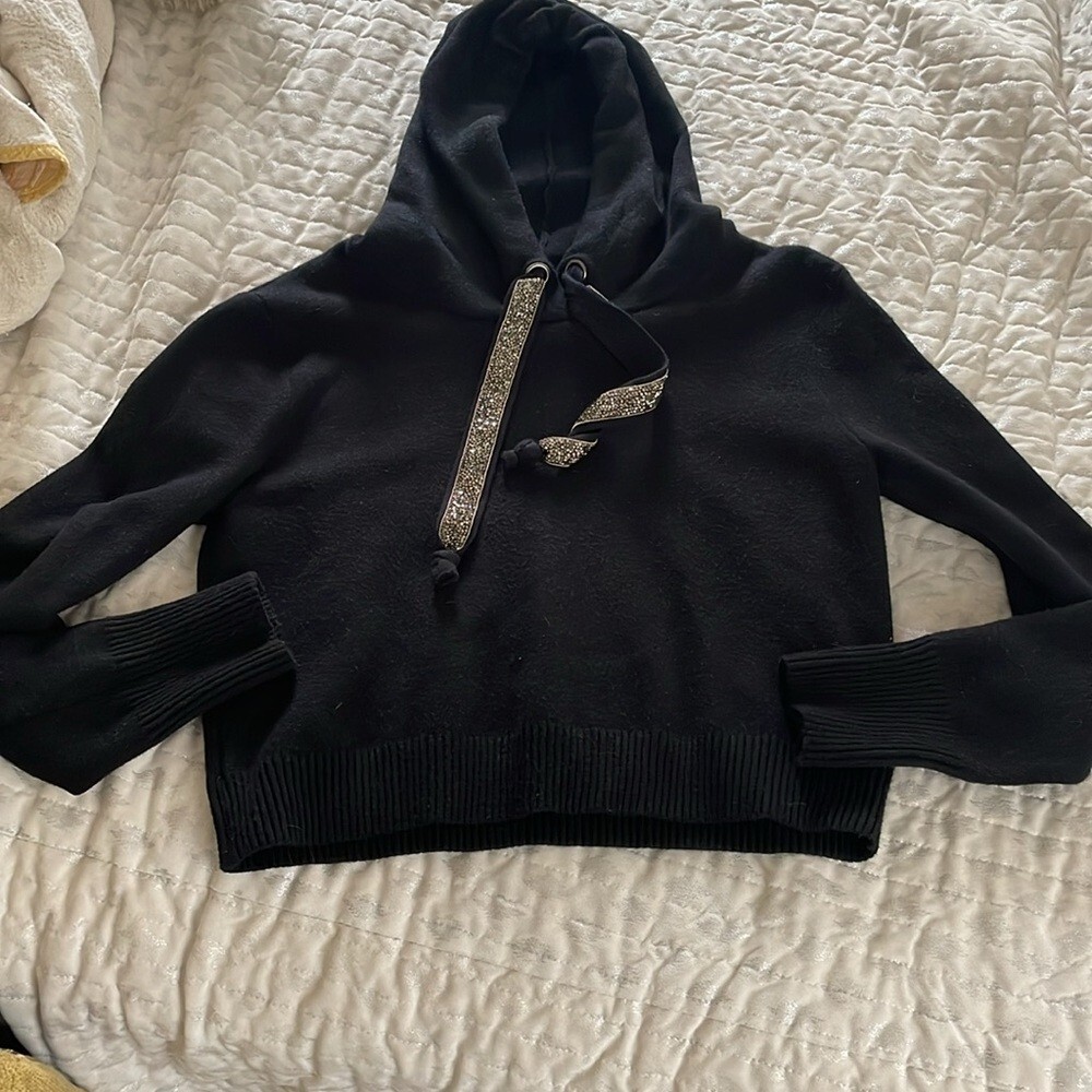 Zara knit hoodie with silver/black rhinestone beaded strings Size Medium thumbnail 3