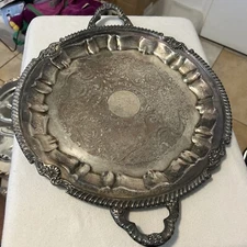 1875 Handled Sheets Rockford S Co Silverplated Serving Tray Ornate Scallop 14.5"