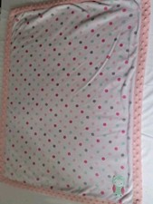 Child of Mine Owl Pink Aqua Green Polka Dots Plush Sherpa Baby Girl Blanket Euc