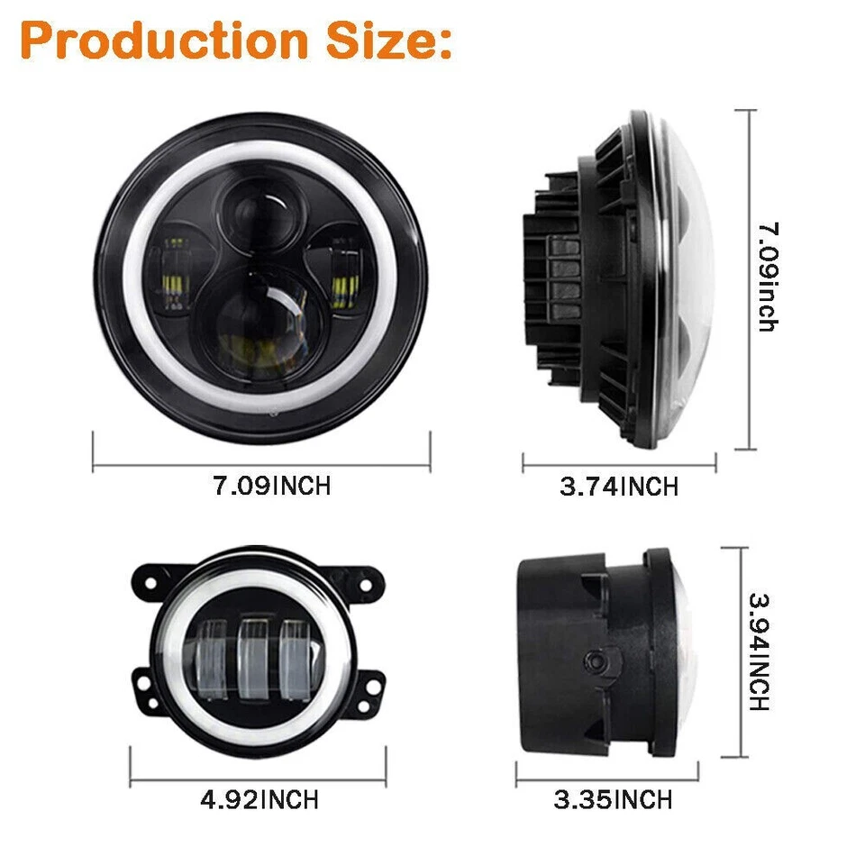 Kit combinado de faros LED redondos de 7" + luces antiniebla de 4" para Jeep Wrangler JK 2007-17 Foto 2 de 4