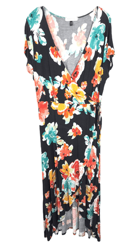 Planet Gold Übergröße 1X Wickelkleid Hi Lo Blumen Kurzarm Stretch 808 - Bild 1 von 9