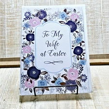 Designer Greetings Easter Card For Wife Blue Pink Floral Glitter Gold