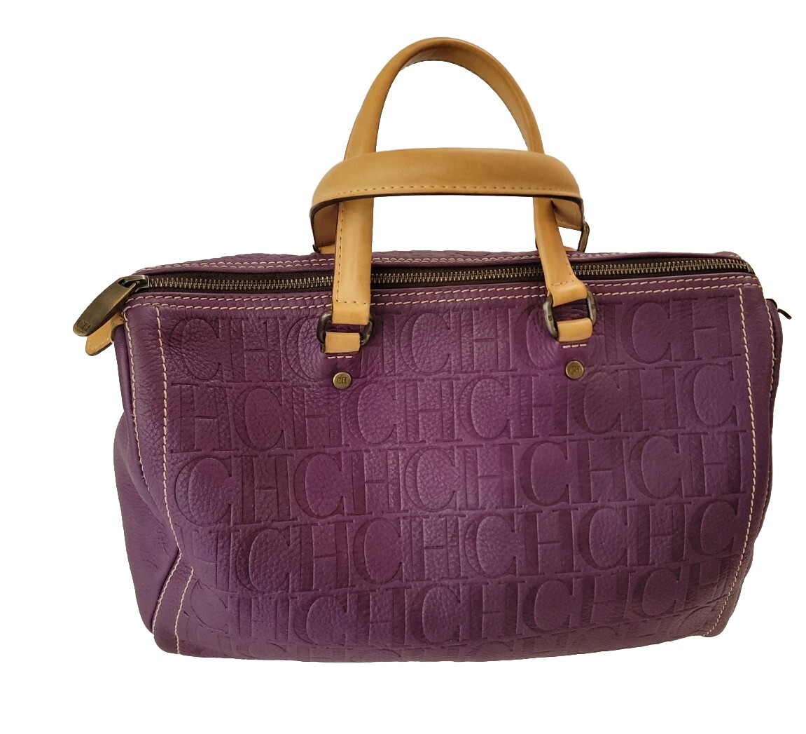 CAROLINA HERRERA EMBOSSED CH TATOO PURPLE ANDY 10 LEATHER HANDBAG