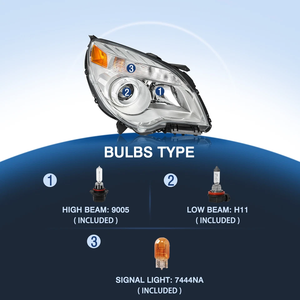 Faros proyectores halógenos cromados diestros+derechos con bombillas para Chevy Equinox 2010-2015 Foto 4 de 4