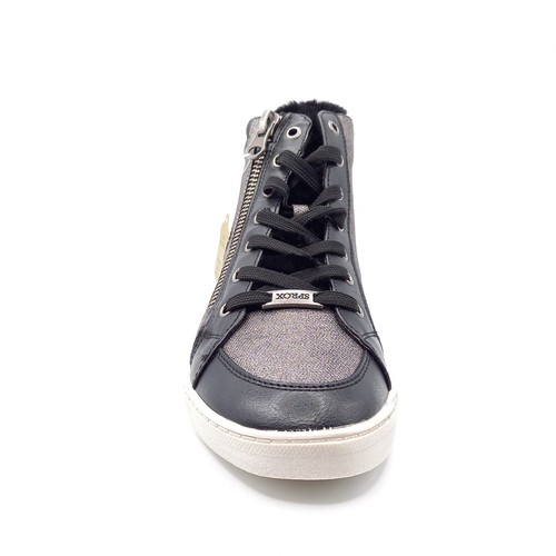 Baskets Tennis Cuir Sneakers Shoes Femme - Pointure 39 - Montantes Noir Gris - Imagen 5 de 12