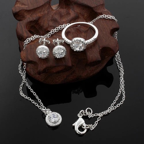 Juego de Plata Esterlina 925 Lindo Joyería Collar Anillo Pendiente Mujeres Niñas Regalo - Imagen 3 de 7