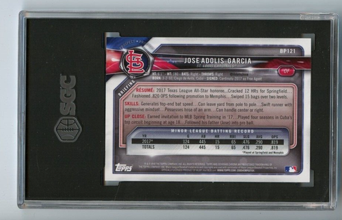 2018 Bowman Prospects Adolis Garcia Cardinals #BP121 🚀😳💥SGC Graded 10 /150 - Bild 2 von 2