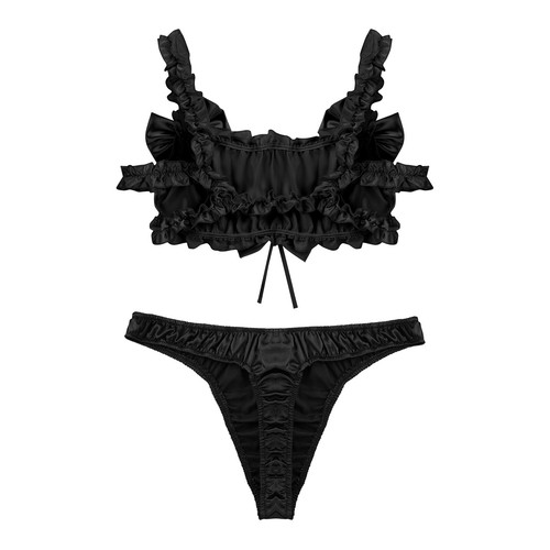 Set Reggiseno Uomo Sissy Frilly Arruffato Senza Ferretto Bralette con Mutandine Set Lingerie - Foto 39 di 48