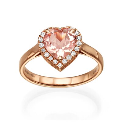 Beautiful Ring By Baroness Heart Shape Rose Gold Morganite and natural Diamonds