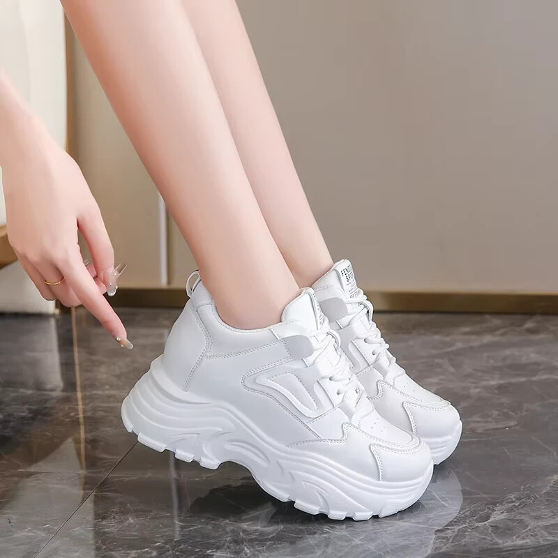国内で当店のみ FY SPR - Chunky Platform White Shoes Comfortable Women's Spring & Breathable Chunky Platform