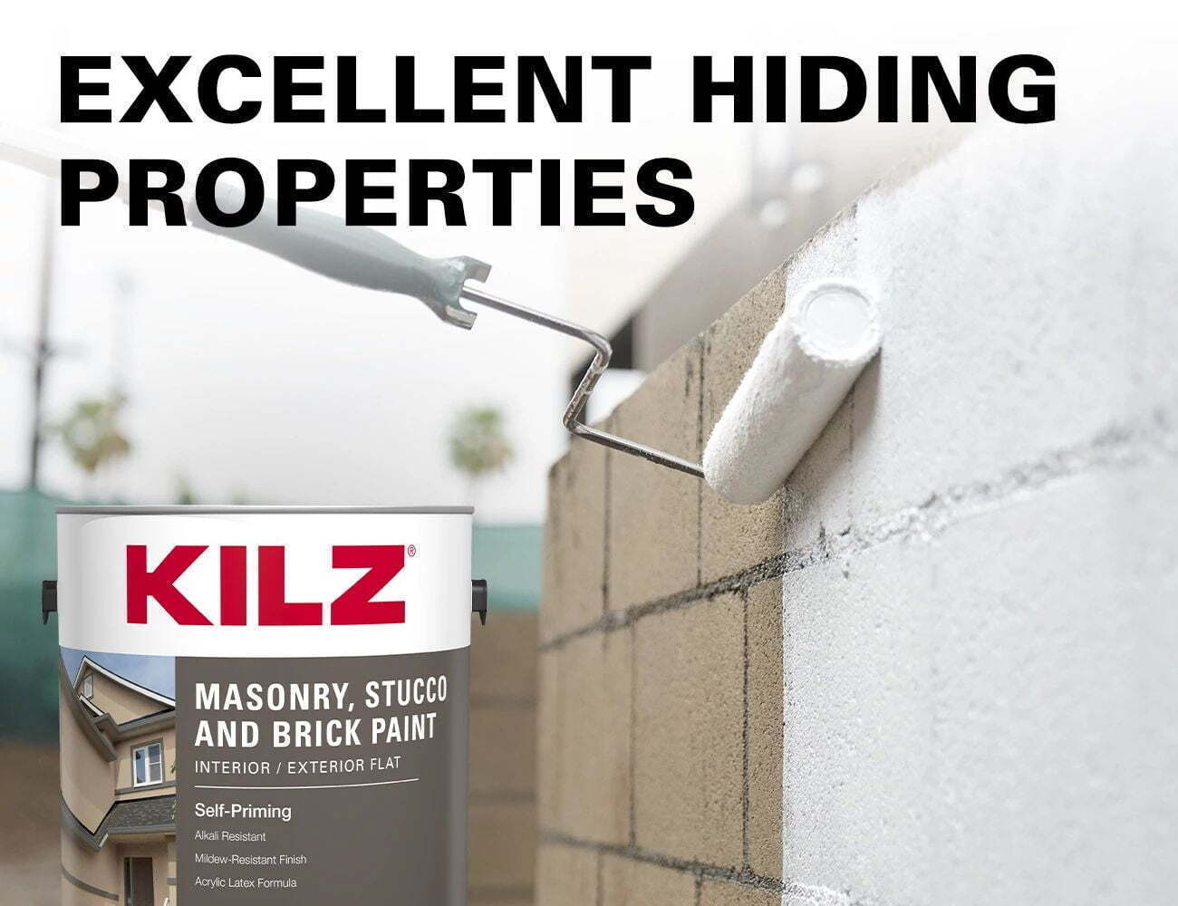 Self-Priming Masonry Stucco and Brick Paint Interior/Exterior Flat Gray 1 Gallon