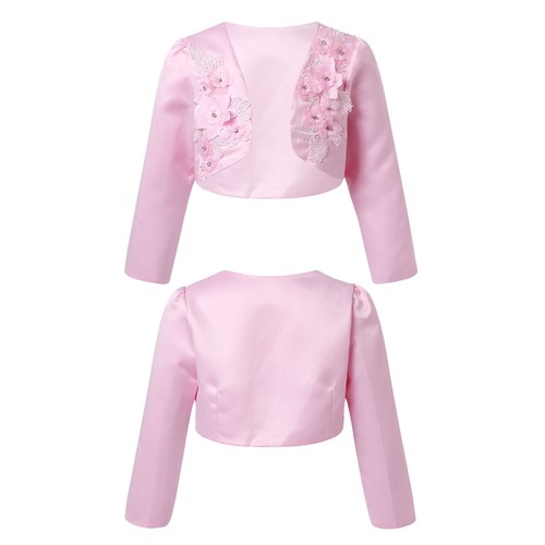 Kids Flower Girls Wedding Short Cardigan Long Sleeves Princess Bolero Shrug Tops - Picture 14 of 59